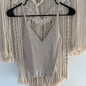 Ribbed Knit Tank Top in Beige
